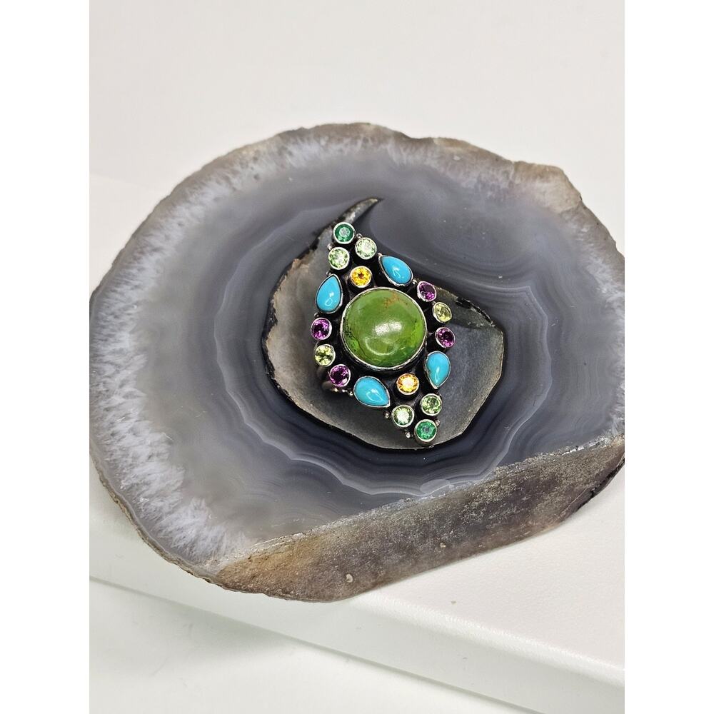 Nicky Butler Limited Edition Sterling & Multi-gemstone Statement Ring Size 10 - Picture 2 of 11